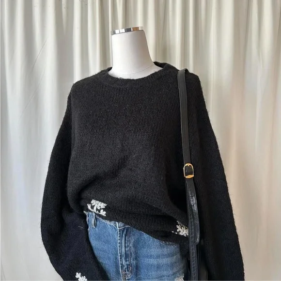 Vintage Black Karen Scott wool blend  crewneck sweater with embroidery size XL. - Picture 5 of 8